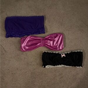 Victoria's Secret Lace and Satin Bandeau Trio - Purple, Pink, Black
